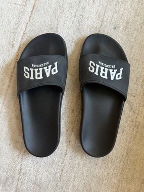 Balenciaga Cities Pool Slide Sandal Paris Black White Size 38 $350 Authentic